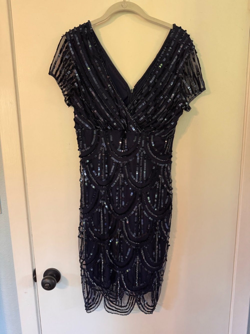 Marina Navy Sequin V-Neck Cocktail Dress